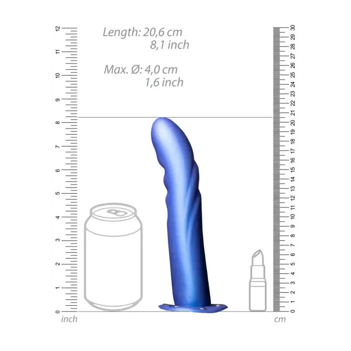 Ouch! Teksturēts izliekts dobs strap-on – metāliski zils – 8 / 20 cm Foto 8