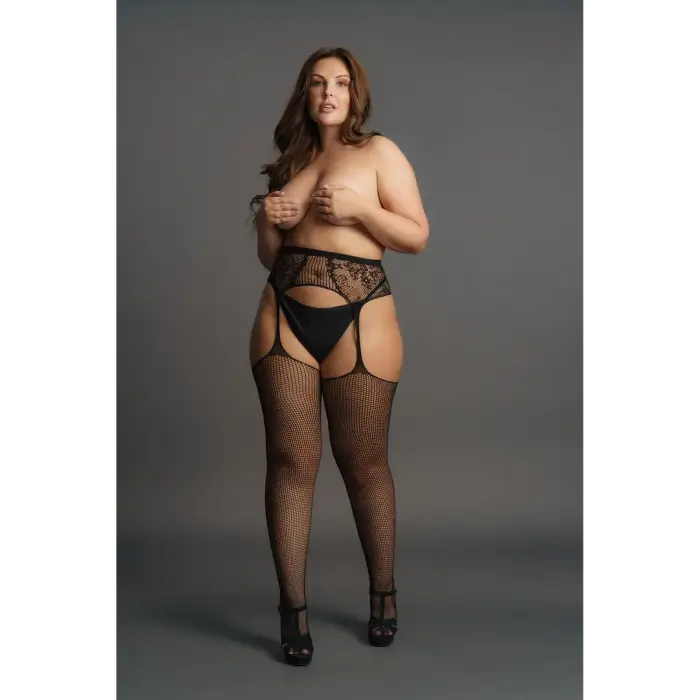 Сетчатые кружевные чулки с поясом – Plus size Фото num