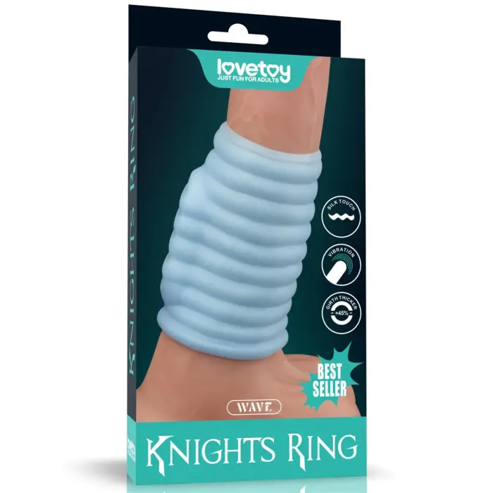 Vibrating Wave Knights Ring – vibrating cock ring with wave texture – blue