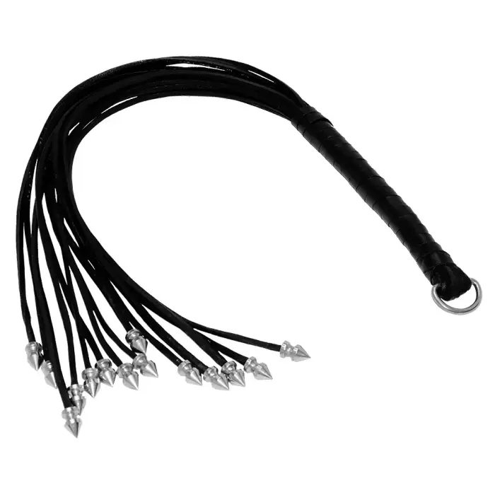 Spiked Leather Whip – Black – 52 cm