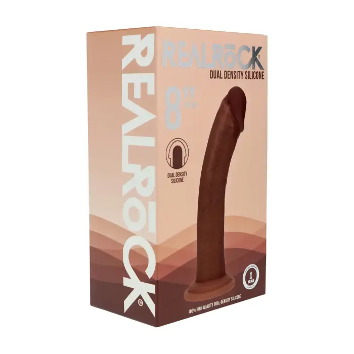 Kahekordse tihedusega silikoonist kaardus realistlik dildo iminapaga – pruun – 20,5 cm