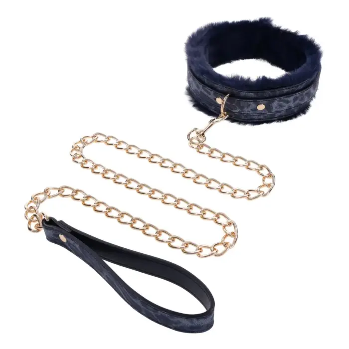 Sportsheets Cougar Blue Collar & Leash Set with Faux Fur Lining, Adjustable