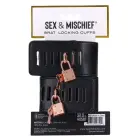 Sportsheets S&M Brat запираемые наручники из искусственной кожи – чёрные / розовое золото – 7.25-10.25” — Фото 4