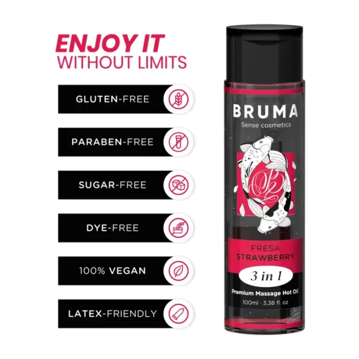 BRUMA Premium массажное масло 3-in-1 клубничное с согревающим эффектом – 100 мл