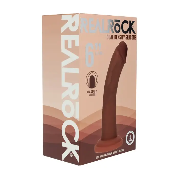 Kahekordse tihedusega silikoonist kaardus realistlik dildo iminapaga – pruun – 15,5 cm