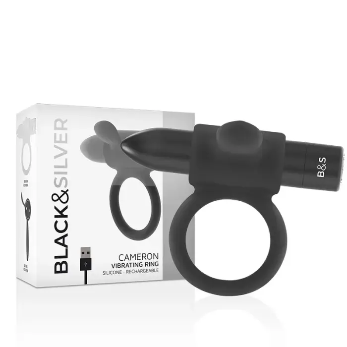 Black&Silver Cameron rechargeable vibrating cock ring – 10 modes – black