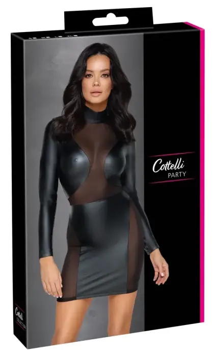 Cottelli Collection мини-платье с длинными рукавами и сетчатыми вставками – чёрное – S