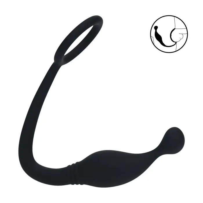 Silikona erekcijas gredzens ar prostatas stimulatoru – S – melns Foto 7