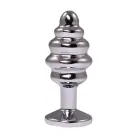 Silver Ribbed Butt Plug with White Crystal – M — Photo 2