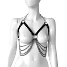 Adjustable Genuine Leather BDSM Bra with Chains – Black — Photo 1