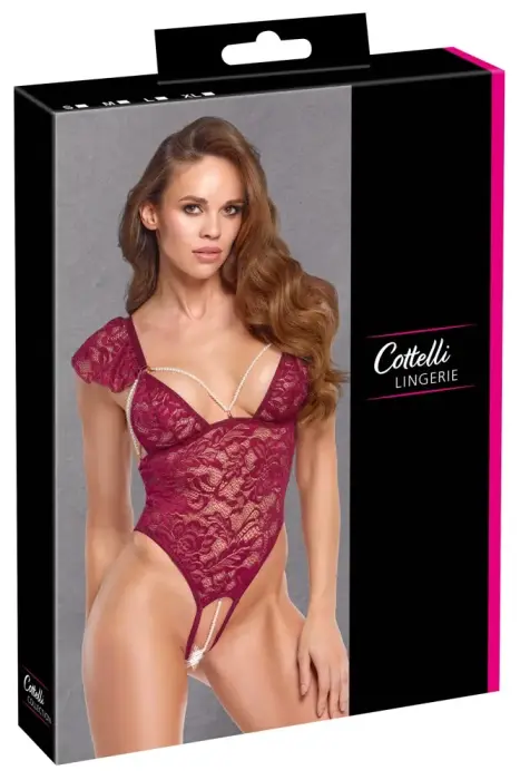 Cottelli Lingerie Body Bordeaux Red Lace with Removable Pearls – M