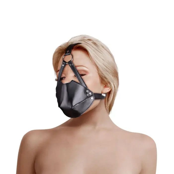 Head Harness with Mouth Cover and Solid Ball Gag – Black
