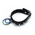 Black Leather Spiked Collar with Double Rainbow O-Rings — Photo 6