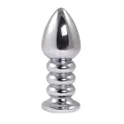 Silver Ribbed Butt Plug with Pink Crystal – L – Red — Photo 2