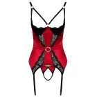 Cottelli Lingerie satino ir nėrinių raudonas viršus su kojinių dirželiais ir stringais – S — Nuotrauka 6