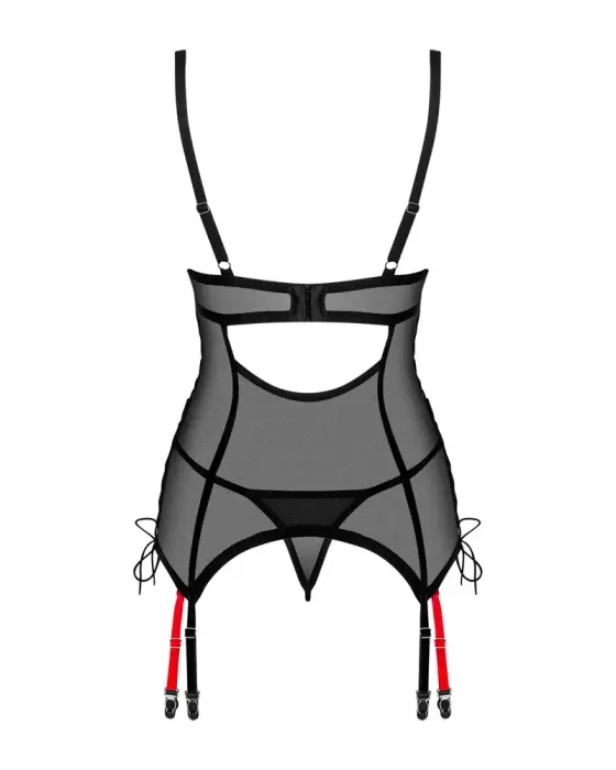 OBS korsetes komplekts ar kakla siksniņām, gredzena detaļu un zeķturiem – melns – XL/2XL Foto 4
