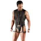 Svenjoyment Bondage men's net set – shirt with thigh harnesses, jock, 2 cuffs – black – XL — Photo 3