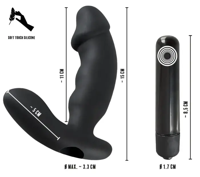 Rebel Dildo lisastimulaatoriga – 15 cm (6″) – Must Photo