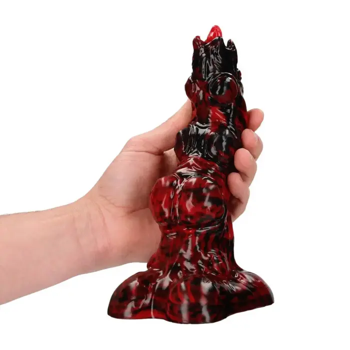 Fiction Cock Hell Invader – fantāzijas dildo no šķidrā silikona – sarkans/melns – 19 cm