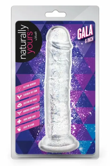 Blush Naturally Yours Gala mirdzošs dildo ar piesūcēju – 15,2 cm, caurspīdīgs