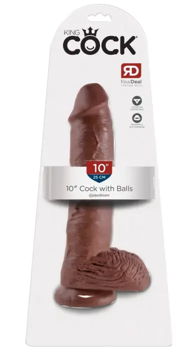 KC 10 realistlik dildo munanditega – 25.4 cm (10″) – pruun