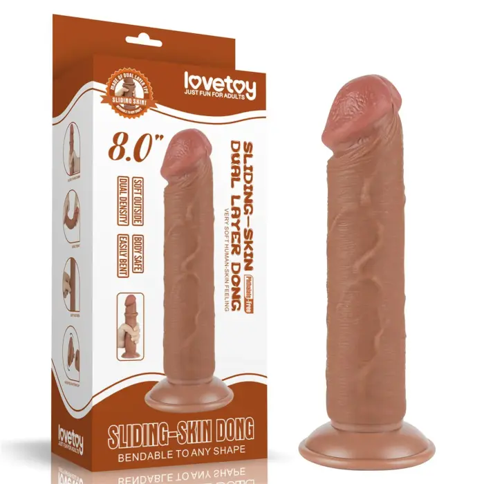 Sliding Skin divu slāņu dildo – 20 cm (8″) – Brūns