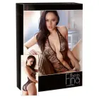 Abierta Fina mežģīņu bodijs ar kristālu ķēdītēm – melns – L Foto 13