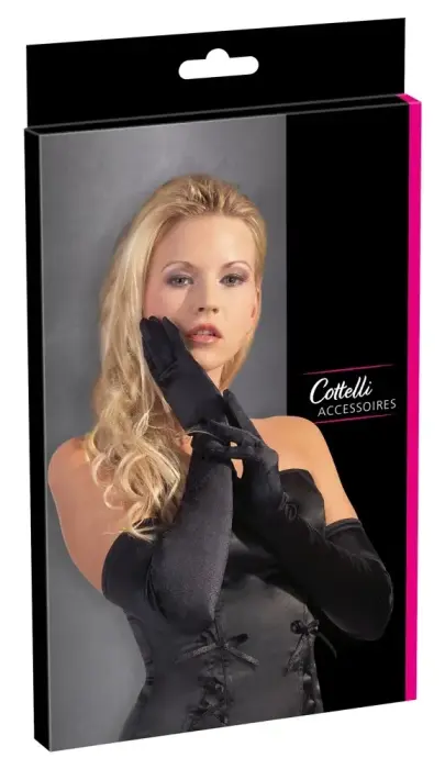 Cottelli Collection длинные атласные перчатки – чёрные – S-L