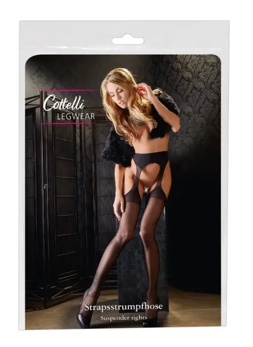 Cottelli Collection pėdkelnės su kojinių diržo dizainu – juodos – S/M