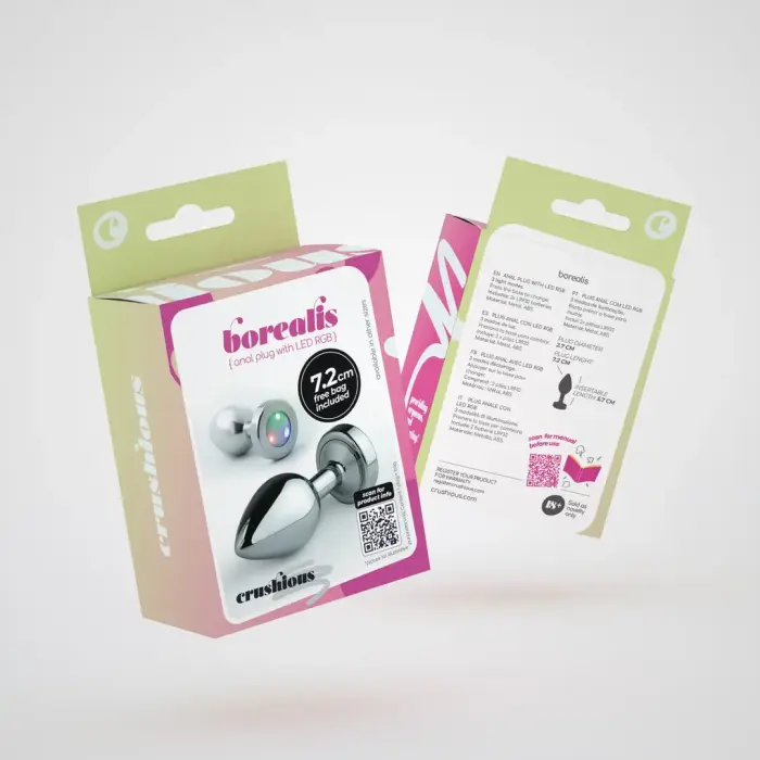Borealis – Металлическая анальная пробка с RGB LED подсветкой – 7.2 cm / Ø 2.7 cm – Серебристая