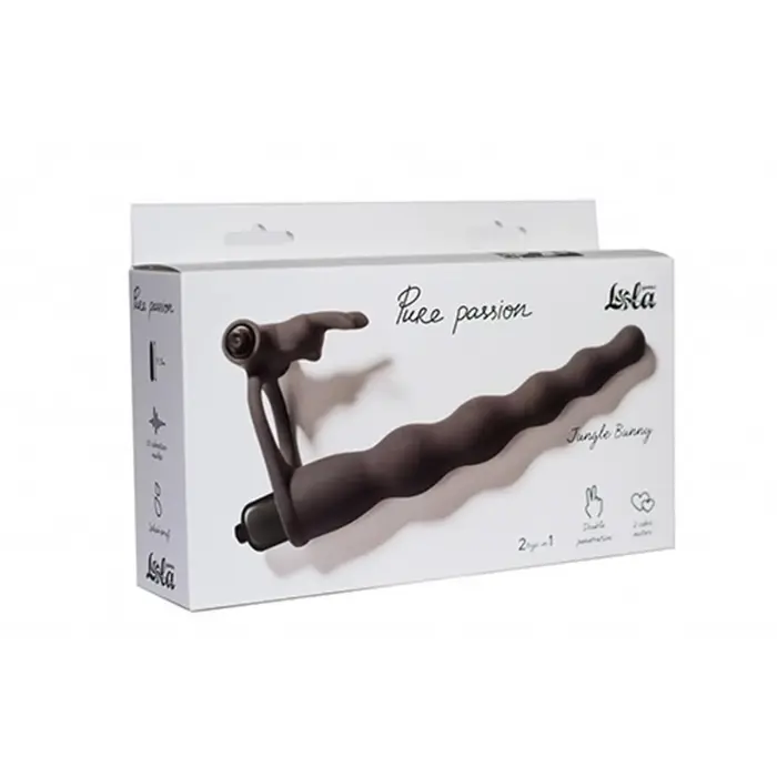 Страпон-вибратор Pure Passion Jungle Bunny с двойным проникновением – 17 cm (6.5″) – черный