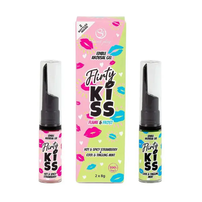 Flirty Kiss Набор съедобных возбуждающих гелей – клубника и мята – 16 г