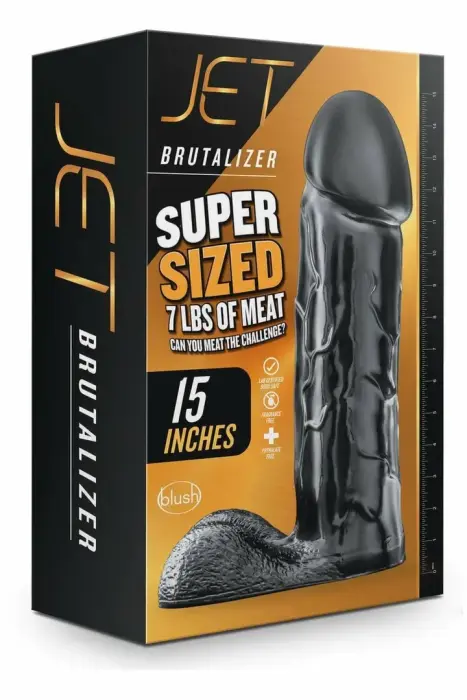JET Brutalizer – extra-large PVC dildo with suction cup – black carbon metallic – 38 cm