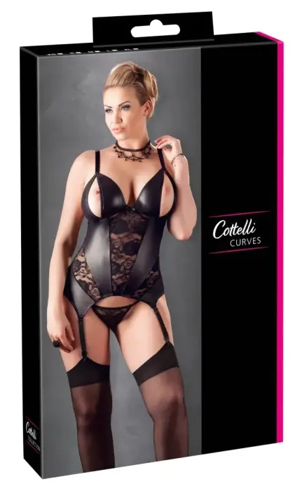 Cottelli Collection Cami Suspender Open Design Lace – Black – XXL