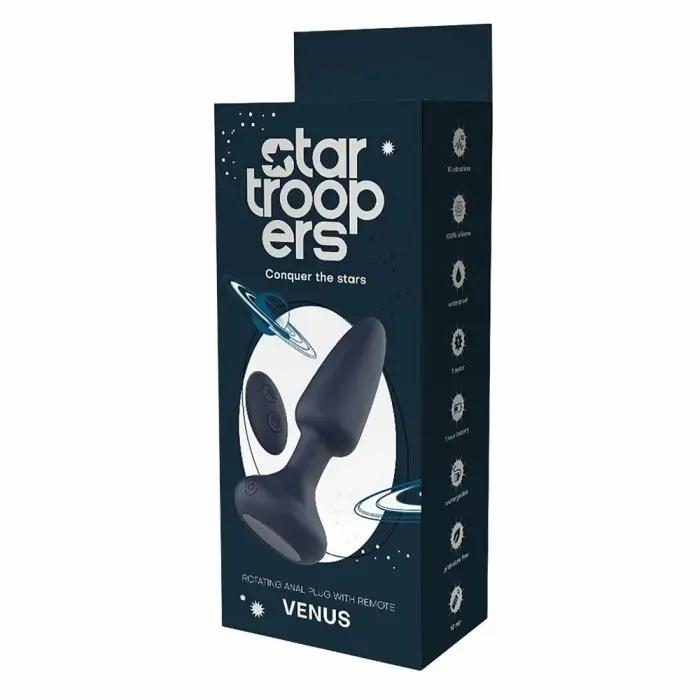 STARTROOPERS Venus Rotating Anal Plug – Remote Control, 7 Rhythms, Silicone, Black