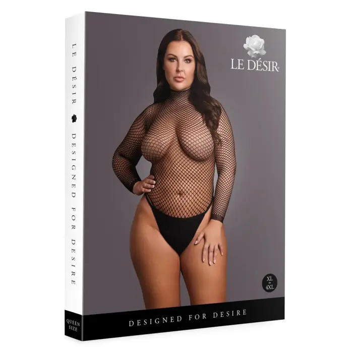 Mesh Bodysuit with Turtleneck – Black – XL/4XL