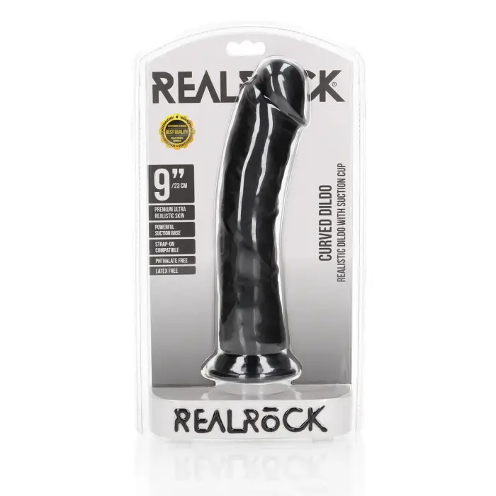 Curved Realistic Dildo with Suction Cup – 23 cm (9″) – Black