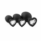 EasyToys 3-Piece Silicone Plug Set with Decorative Heart Gem – Black — Photo 1