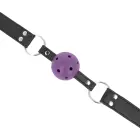 KINK дышащий кляп-шар 4cm фиолетовый – регулируемый ремешок с двойными заклепками 62.5cm — Фото 4