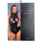 Anise Halter Neck Bodysuit with Wet Look and Mesh – Black – M — Photo 5