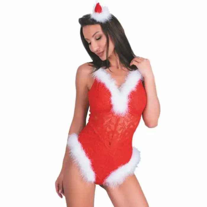 LivCo Corsetti Fashion LC 90706 Festive Christmas Bodysuit – S/M – Red/White
