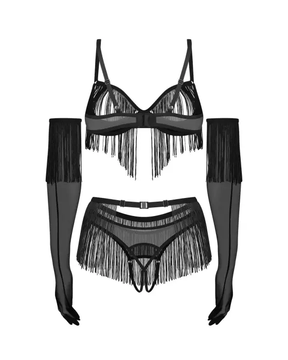 Rossay 4-Piece Set with Open Cups and Open Crotch – Black – 2XL/3XL