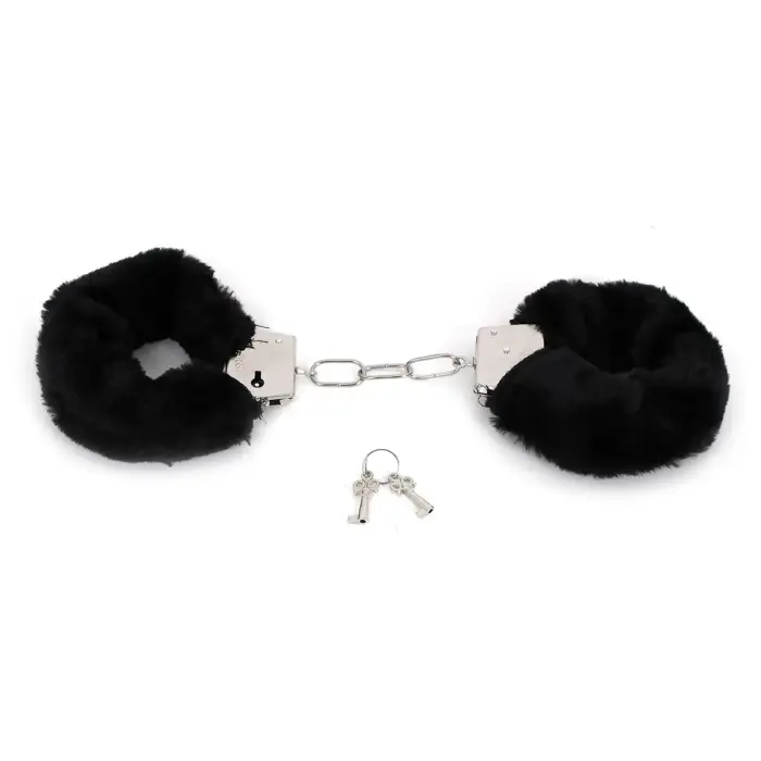 Budget Thin-Metal Black Plush Handcuffs Foto 3