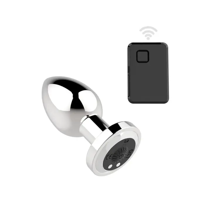 Chromed Steel Vibrating Butt Plug with Remote – 8.1 cm (3.2″) – Black