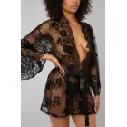 Christine Graceful – mežģīņu kimono halāts ar jostu un tangu – melns – S/M — Foto 6