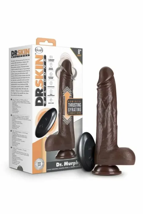 Dr. Skin Silicone Dr. Murphy – дилдо с толчками и вибрацией – шоколадный – 8 дюймов – 50 функций