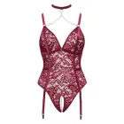 Cottelli CURVES mežģīņu bodijs ar atvērtu starpkāju un zeķturiem – sarkans – 3 XL — Foto 7