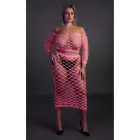 Neon Pink Long Sleeve Crop Top and Long Skirt Set – Plus Size — Photo 3