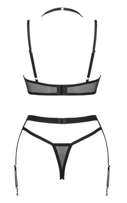 Obsessive Selinne 3-daļīgs apakšveļas komplekts – melns/rozā – XL/2XL Foto 7