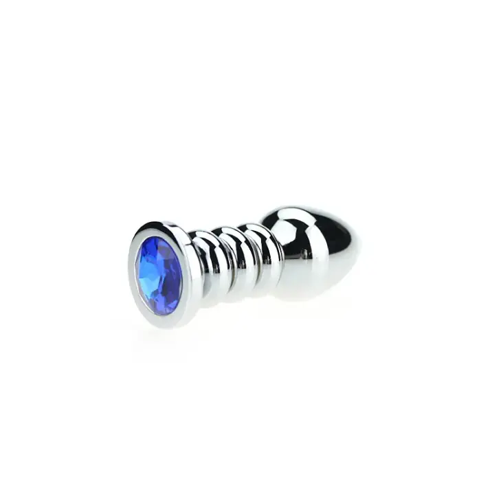 Ribbed Metal Butt Plug – 10.3 cm (4.1″) – Blue